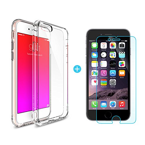 iPhone 6S Case, Ringke [FUSION] Crystal Clear PC Back TPU Bumper w/ Screen Protector [Drop Protection/Shock Absorption Technology][Attached Dust Cap] For Apple iPhone 6S / 6 - Crystal View