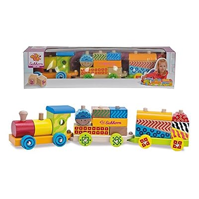 Smoby Eichhorn, 100002223, Jouet Bois, Train en Bois Color, Locomotive et 2 Wagons + 15 Blocks, 41 cm