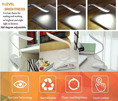 HELLODD Portable Clamp on Touch LED Desk Lamp Brightness Adjusted Minimalist Style Usb-powered
