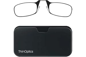 ThinOptics Reading Glasses 2.00 Black Frames With Universal Pod Compact Case - Ultra-light Foldable Rectangular Glasses - Clip-on Nose - 2.00 Strength With Flex-Fit Technology