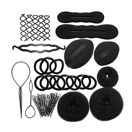 Haar Design Werkzeuge Set - TOOGOO(R)Haarknoten Hersteller Roller Zopf Twist Gummibaender Stifte Haar Design Werkzeuge Set Schwarz