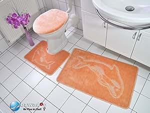 BADGARNITUR 3-TEILIG BADMATTE, BAD SET LACHS FARBEN STAND WC: Amazon.de