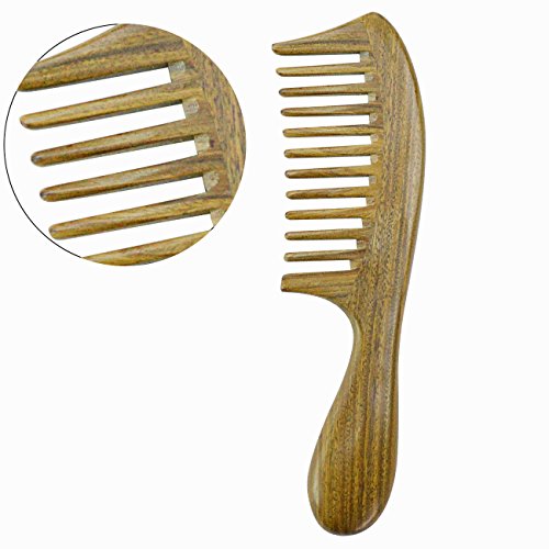 SUMERSHA Sandelholz Kamm Holzkamm Anti Static Grün Tooth Breit Breit-Zahn kamm 1 Stk. - 2
