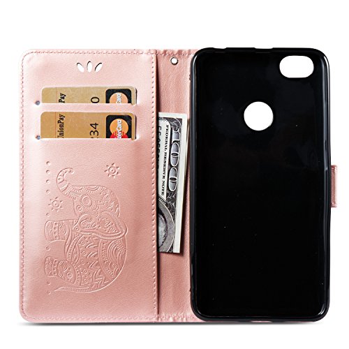 Cover Xiaomi Redmi Note 5A, Custodia Xiaomi Redmi Note 5A Prime, CaseLover PU Pelle Libro Flip Portafoglio Goffratura Elefante Custodia per Redmi Note 5A / Note 5A Prime Interno Silicone TPU Protettiva Caso con Porta Carte Chiusura Magnetica Supporto Funzione Appoggio Cuoio Protezione Copertura (5.5 Pollici) - Oro Rosa