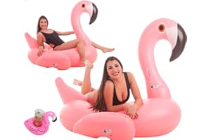 PELUCHILANDIA Colchoneta Hinchable Flamenco Gigante Rosa, Espectacular y Bonito Flamenco Flotador Hinchable para tu Piscina, colchoneta para niños y Adultos con Regalo Posavasos