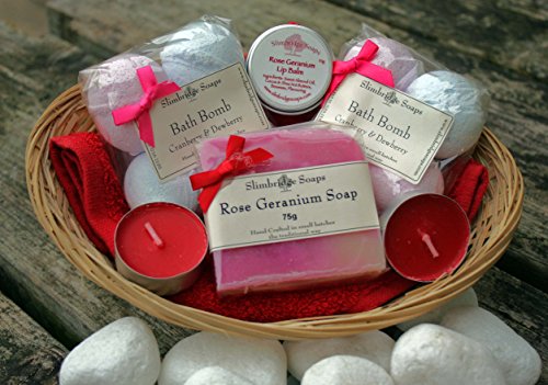 Bath Time Pamper Basket - Rose, Cranberry & Dewberry