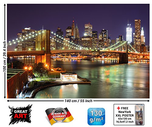 GREAT ART Brooklyn Bridge Wanddekoration – Wandbild New York Motiv XXL Poster (140 x 100 cm) - 2
