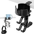 360° Rotating Game Controller Headset Stand Desk Clamp - Gaming Controller Holder Headphone Hanger with Larger Anti-Spill Under Desk Cup Holder Clamp | Gamer Organization | Gaming Desk Accessories
