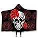 Price comparison product image Ludzzi Hooded Sherpa Blanket Double Layer Thickened Warm Cloak Oversized Halloween Pattern Winter 3D Skull Floral Print Coat Bedding For Home