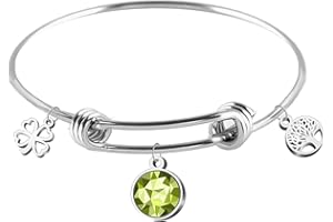 cotigo Pulsera Acero Inoxidable Mujer, Brazalete Mujer Ajustable con Colgante Piedera Nacimiento, Pulseras de la Suerte Perfecto para Regalo Mujer Cumpleaños y Navidad