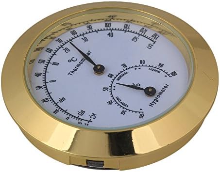 Yibuy Golden Round Alloy Violin Thermometer and Hygrometer for Guitar Violin Case