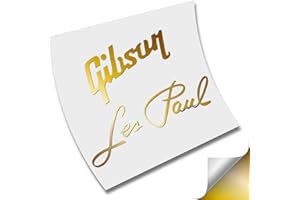 CUAC REVOLUTION LES PAUL MODEL GIBSON HEADSTOCK CHITAR RESTORATION STICKER VINILE DECAL VINYL TAGLIO (oro metallico)
