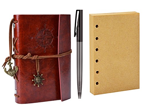 Tagebuch Leder, Coofit Reisetagebuch Notizbuch Klein Notizblock Travel Diary mit a Kugelschreiber und Ringbucheinlagen