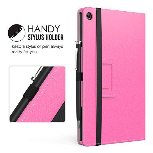 MoKo Hülle für All-New Amazon Fire HD 8 Tablet (7th Generation – 2017 Modell) – Kunstleder Ständer Schutzhülle Smart Cover mit Stift-Schleife für das neue Fire HD 8, Magenta - 9