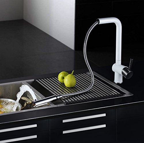Homelody® Weiss 360° Drehbar Wasserhahn mit ausziehbar Brause Spültischarmatur Spüle Armatur hoher Auslauf Wasserkran Mischbatterie küchenarmatur mit Brause - 4