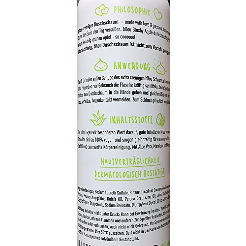 bilou Neuheiten-Set Duschschaum: Slushy Apple, Cotton Candy, Happy Spring (je 200 ml Flasche) + usy Duschschwamm - 4