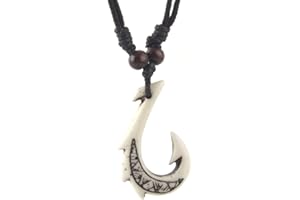 HZMAN Hawaiian Fish Hook Pendant Hemp Cord Chain - Maori Tribal Necklace