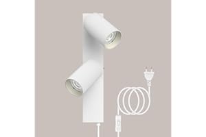 TaFiCo Applique Murale Intérieure avec Prise et Interrupteur 2 Spots - Blanc GU10 Lampe de Chevet Murale Moderne Tourner 350° - Lampe Murale pour Chambre Salon Couloir - Sans Ampoules