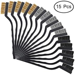 Afunta Lot de 15 brosses métalliques avec manche incurvé en acier inoxydable Laiton et nylon pour nettoyage de soudure et de rouille 5 pièces par type