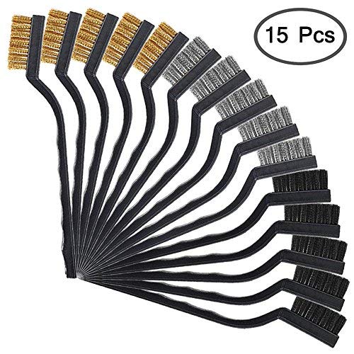 Afunta Lot de 15 brosses métalliques avec manche incurvé en acier inoxydable Laiton et nylon pour nettoyage de soudure et de rouille 5 pièces par type