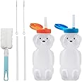 ICEBLUEOR 2 Pack Honey Bear Straw Cups, Squeezable Sippy Cup, Reusable Food-Grade Honey Bear Water Bottle,Therapy and Special Needs Assistive Drink Containers with 2 Straws & 1 Cleaning Brush