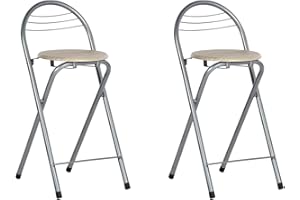 GOKHOMX Barhocker Klappbar 2er Set, Klappbarer Barhocker mit Lehne Faltbar Klapphocker Tragbarer Hocker Klappbar für Bar Küche Balkon oder Outdoor, Sitzhöhe 61 cm, Eiche und Silber