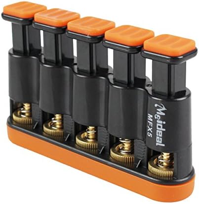 Finger Exerciser Hand Strengthener Trainer with Tension Adjustment For Hand, Finger &amp; Wrist Strength Training Exercises For Guitar, Piano, Golf, Tennis &amp; Physical Therapy Silicone Cushion pad, Inner Metal Mechanism Grey/Orange (Orange)