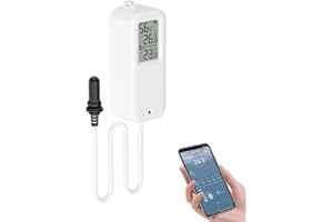 CHATTHEN eMylo Sensore Temperatura Wifi, Igrometro Digitale Interno ed Esterno con Sonda Esterna, Termometro Frigorifero Meter App Monitor, Baby Room Termometro per Frigorifero, Acquario, 1 Pack con Schermo