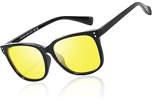 TJUTR Lunettes de conduite de nuit pour femme - Polarisées - Anti-reflet - Jaune - Réduit les reflets des phares - Lunettes carrées