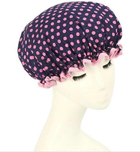 HiCollie Womens Cute Polka Dot Printed Double Layer Waterproof Shower Cap