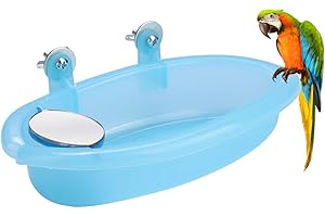 PANGDING Muttertagsgeschenk Vogel Bade Box, süße Badewanne mit Spiegelkäfig Spielzeug Zubehör blau für Haustier Papageien