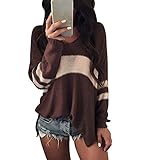 iHENGH Vorweihnachtliche Karnevalsaktion Damen Herbst Winter Bequem Lässig Mode Frauen Plus Größe Streifen Langarm Pullover mit V Ausschnitt Tops Bluse