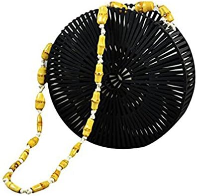 Bamboo Bag,Summer Beach Bag for women Handmade Bamboo Large Tote Bag (Black 1)