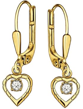 CLEVER SCHMUCK Goldene Ohrhänger 22 mm mit Mini Herz 7 x 6 mm innen offen und mit weißem Zirkonia mittig gefaßt...
