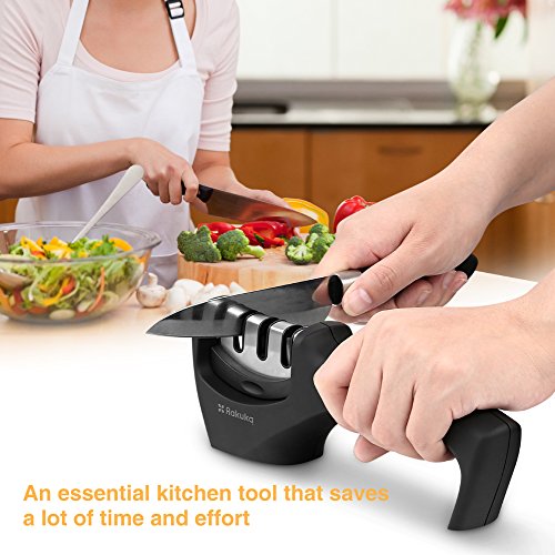 Rakuka Masamune Messerschärfer, Knife Sharpener Mit 3 Etappen, Ergonomisches Design Anti-Rusch Matte Aluminium Oberfläche für Kochmesser , Obstmesser , Schere usw. - 7