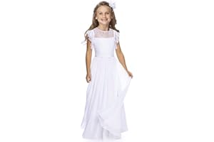 CQDY Vestidos de flores para niñas para bodas, vestido de encaje de flores, vestido de flores, desfile, dama de honor, bautizo, con lazo grande, 2-13 años