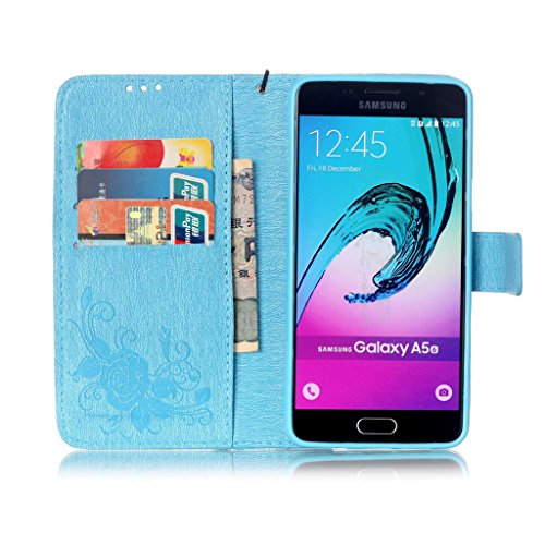 Samsung Galaxy A5 2016 Model/A510 Hülle [Bildschirmschutz aus gehärtetem Glas], Grandoin Retro Leder Foliant Stoßabfangende Hülle, exzellente Qualität buntes elegantes Muster Design Premium PU Verschluss genaue Passform Riemen-Leder Geldbörse schützende Schnapp-Hüllen-Abdeckung für Samsung Galaxy A5 2016 Model/A510 mit [Kreditkarten Einschub] Ständer Funktion - 3