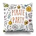 Produktbild DKISEE Square Cotton Linen Throw Pillow Case Cushion Cover Jewelry Ahoy Pirate Party On Watercolor Splashes Home Car Home Bed Decoration 20"x20"