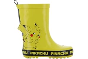 Leomil Pokemon Bottes en caoutchouc pour garçon de 3 à 8 ans, chaussures de pluie chaudes, non doublées, pour enfants, bottes de pluie imperméables avec motif Pikachu, bottes à enfiler pour les jours