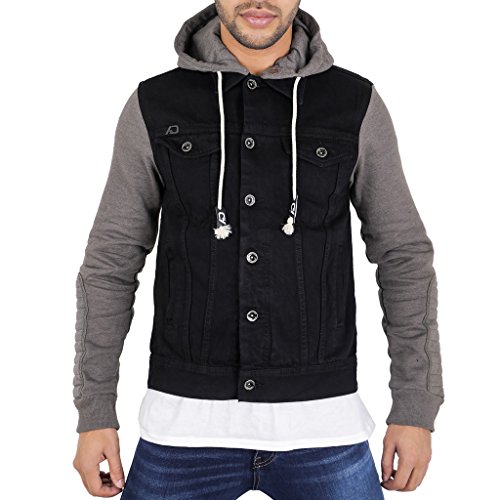 Black Denim Jersey Mens Denim Jacket With Hoodie Sleeves Shirt