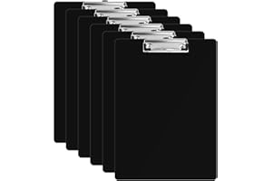 HEAVENLIFE 6 Pz Portapapeles A4, Porta-Bloc Carpeta A4, Tablero de Plástico con Clip Metálico Engomado, Tablero con Orificio para Colgar, Portapapeles para Oficina, Cocina y Escuela (Negro)