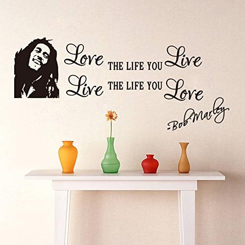 MCHSHOP Love the life you Live Live the life you Love by bob marley The Music Room Bedroom DIY Removable Paper Mural Art Wall sticker Home Decals Décor Livingroom bedroom (black)