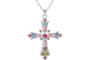 LIKGREAT Collar de cruz para mujer, joyería de regalo de fe religiosa, colgante de cristal de crucifijo infinito para niñas