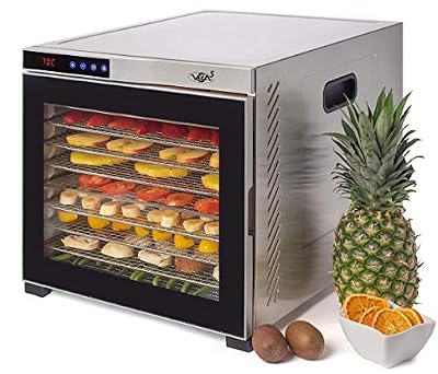 VITA5 Deshydrateur Alimentaire Inox VITA5 • Déshydrateur Alimentaire 10 Plateaux • Desydratateur avec Minuteur (24H) • Deshydrateur de fruit et legumes Température réglable (35 à 75°C)