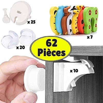 NODI Kit de Sécurité Economique 62 pièces - NODI - Bébé et Enfant - 10 Bloque Porte Invisible + 2 clés - 7 anti pince doigts - 25 caches prises + 5 clés - 20 protections de coins - BONUS Notice PDF + Vidéo