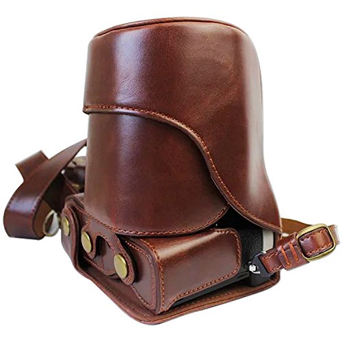 First2savvv XJD-GX80-HH10S10 Premium Qualität braun Ganzkörper- präzise Passform PU-Leder Kameratasche Fall Tasche Cover für Panasonic Lumic DMC-GX80 mit Kameragurt - 5