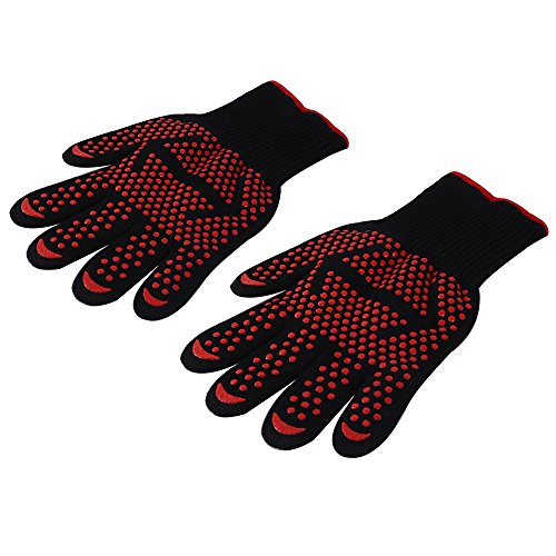 Preisvergleich Produktbild KANG-FANG,Paar hitzebeständige Schutzklasse 3 Schnittfestigkeit Sichere Handschuhe Ofenhandschuhe(color:SCHWARZ UND ROT)