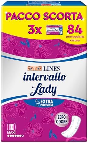 LINES INTERVALLO LADY PROTEGGISLIP, salvaslip distesi per tutti i tipi di perdite, protezione aggiuntiva, zero odore, confezione scorta