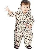 Minetom Mixte Bébé Fille Garçon Coton Grenouillère Combinaisons Ensembles Épais Barboteuse À Capuche Enfants Hiver Chaud Cartoon Pyjama A-Vache Marron 59