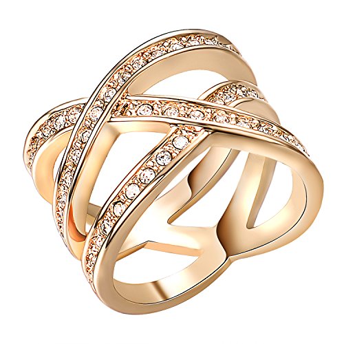 Yoursfs Anillos para mujer tres veces chapado en oro/oro blanco 18k con circones